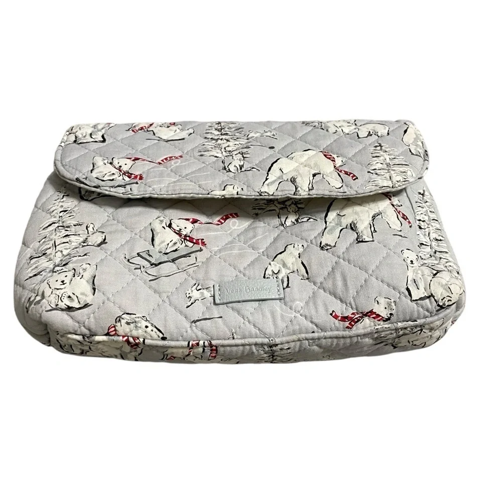 Vera Bradley New Iconic Brush & Cosmetic Case In Beary Merry Grey